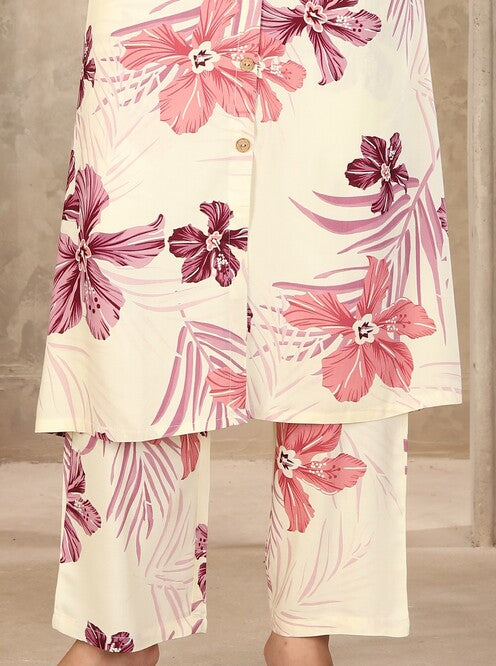 Ivory White Floral Print Co-ord Set