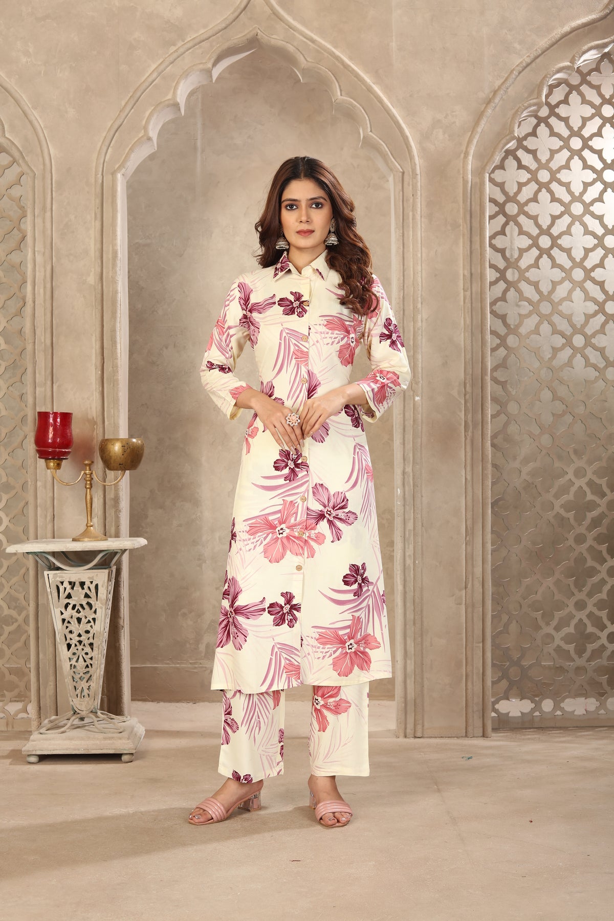 Ivory White Floral Print Co-ord Set