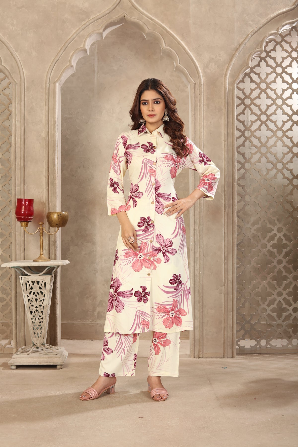 Ivory White Floral Print Co-ord Set
